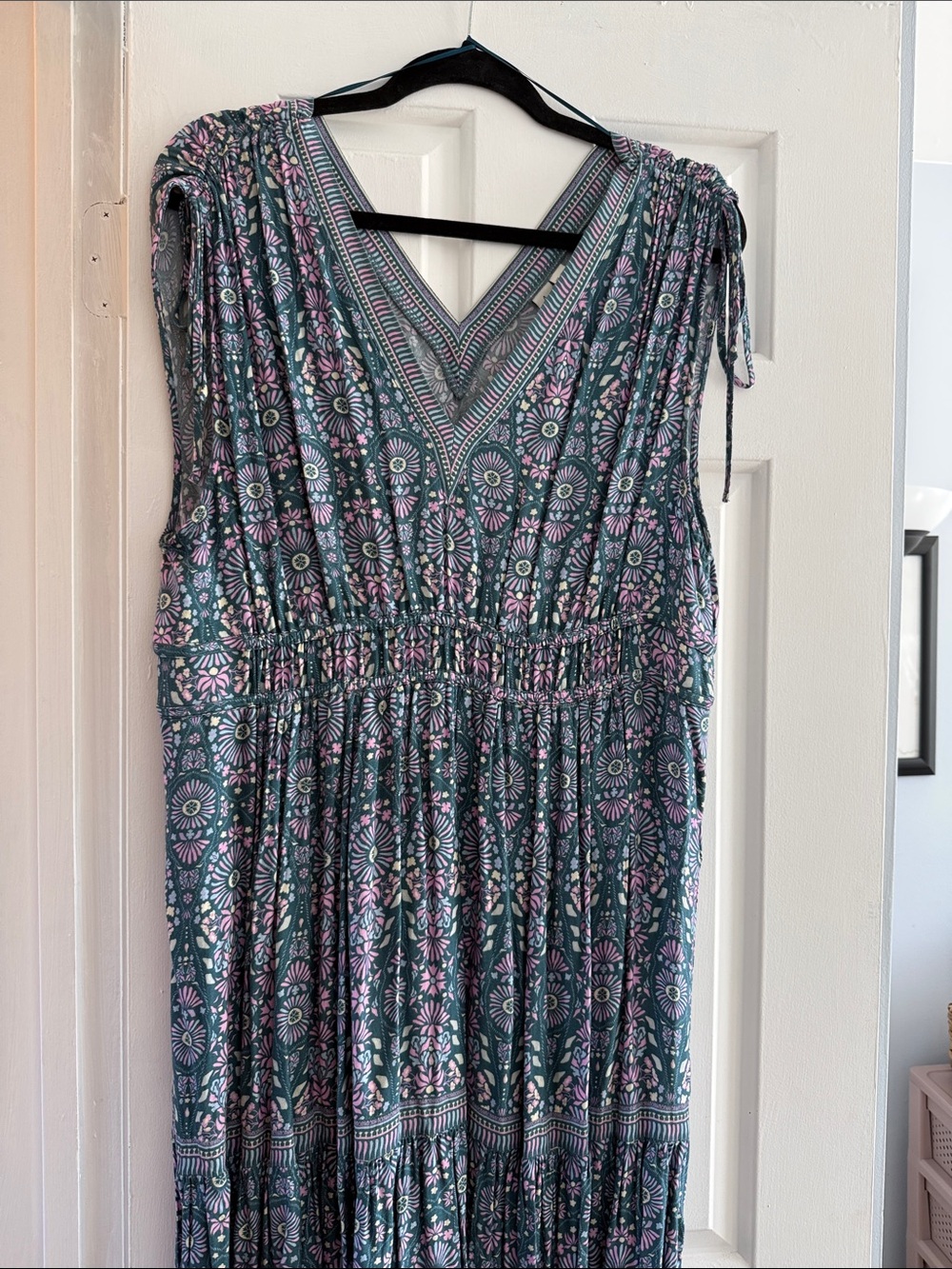Joie Teal and Pink Bohemian V-Neck Maxi Dress